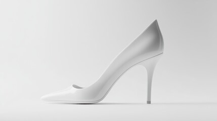 Fototapeta premium Single white high-heeled pump shoe on plain background.