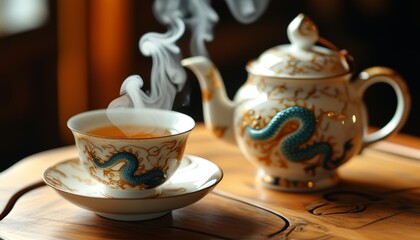 Elegant Teapot and Tea Cups Close-up