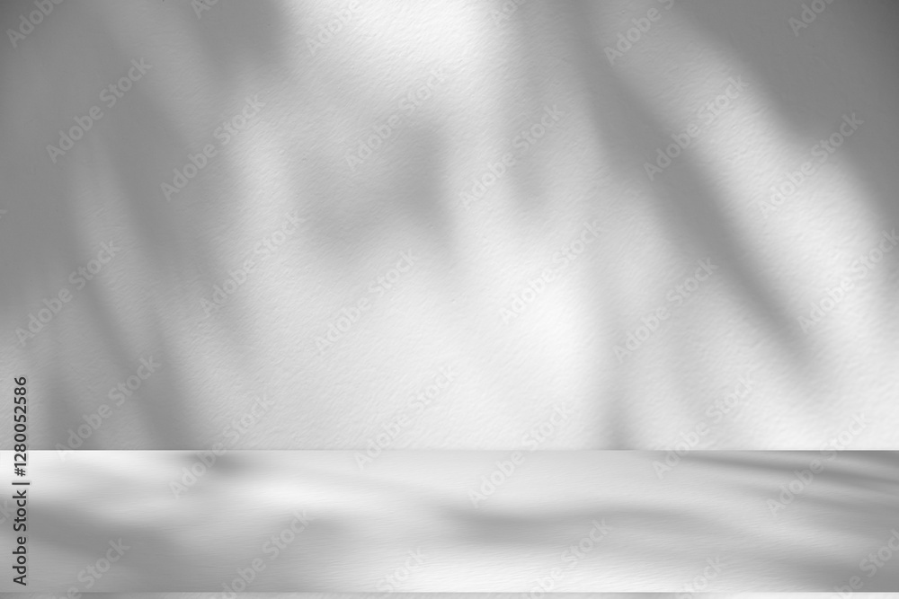 Poster Wall interior background, studio and backdrops show products.with shadow from window color white and grey. background for text insertion and presentation product	