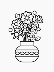 Flower in Vase Coloring Page Vector