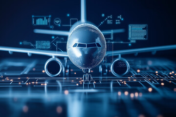 Concept of an e airplane with virtual icons computer