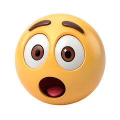 A really high quality 3d yellow astonished emoji illustration isolated on white background.  big eye astonished  emoji illustration on white. trending emojis on white background.