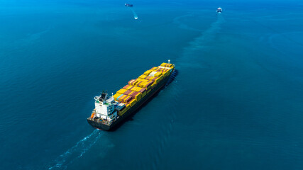 Aerial view of the freight shipping transport system cargo ship container. international transportation Export-import business, logistics, transportation industry concepts	
