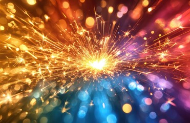 Fototapeta premium Vibrant Sparkle Explosion in a Colorful Abstract Background with Radiant Rays of Light and Dazzling Bokeh Effect for Creative Design and Art Projects