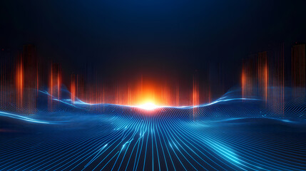 Futuristic Cityscape: Blue, Orange, and Black Digital Art