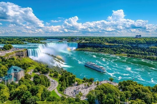 Stunning view of Niagara Falls with a boat in vibrant waters.