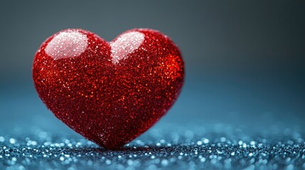 Fototapeta premium Red glitter heart, bokeh background, love, Valentine's