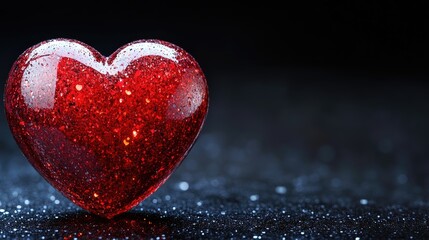Fototapeta premium Red glitter heart dark background Valentine's