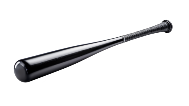 Closeup of black and blue baseball bat on green white checkered background
