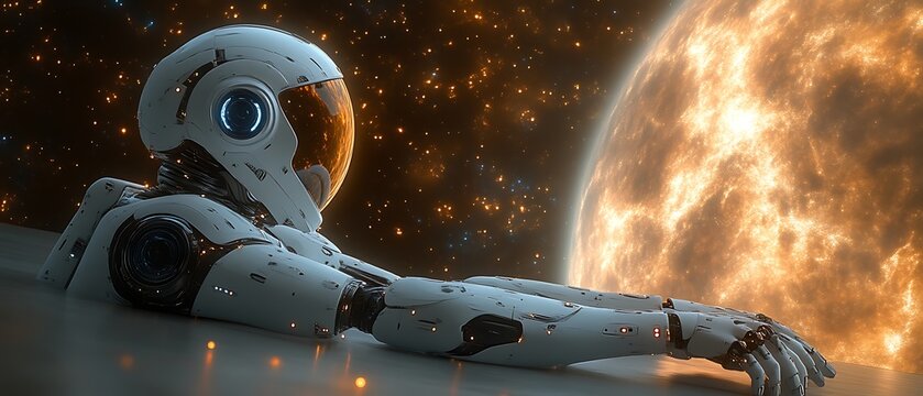 Space Robot Resting Near Star