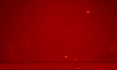 abstract ombre red gradient with heart bokeh light wallpaper background. Ideas for Christmas, Valentines, Wedding theme etc.,