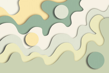 Abstract minimalist on design featuring layered wavy shapes design inspired by topography maps or paper cutout with dynamic overlapping organic curves and a soft, earthy color palette background.