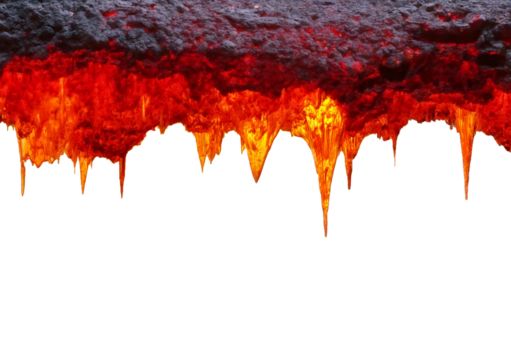 Magma lava border Dripping on Surface isolated on transparent or white background