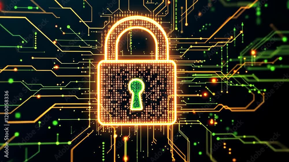 Poster digital lock security with dynamic circuit connections and glowing encryption
