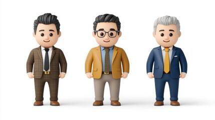 Fototapeta premium Three Diverse Cartoon Businessmen in Suits: A 3D Stylized Illustration