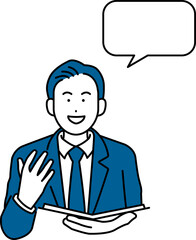 プレゼンや説明をするビジネスマンのイラスト
