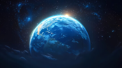 Earth from Space: A Mystical and Majestic View of North America and the Ocean's Glow Against a Black Starry Background