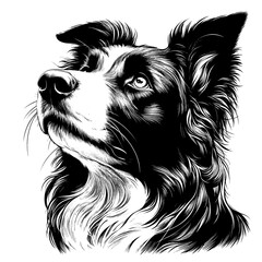 Hand drawn Border Collie portrait, vector sketch isolated on white background, SVG vector	