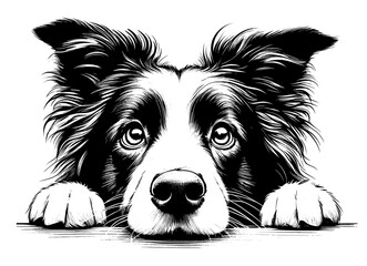 Hand drawn Border Collie portrait, vector sketch isolated on white background, SVG vector	