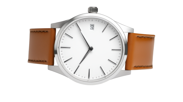 Timeless elegance, a closeup of watch with rich brown leather band classic