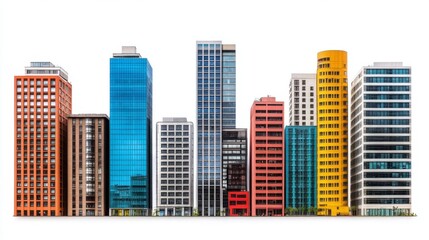 Fototapeta premium Colorful architectural skyline city buildings illustration isolated on white backdrop for presentation design templates and advertising