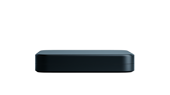 Compact black printer on a plaid background, streamlined printing for modern home and office spaces