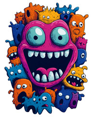 Fototapeta premium Colorful abstract monsters with exaggerated facial expressions in a playful and surreal artistic style 