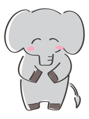 Obraz premium ゆるかわいい手描きのゾウの全身イラスト 立っている 元気 着ぐるみ