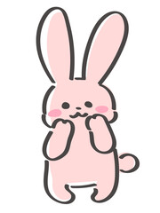 ゆるかわいい手描きのうさぎの全身イラスト　立っている　キャラクター