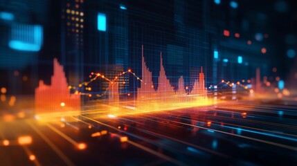 Stock market data trend decline, digital city background, financial analysis