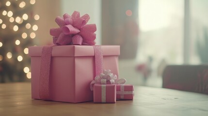 Pink Gift Boxes Decorated for Celebration and Holiday Occasions