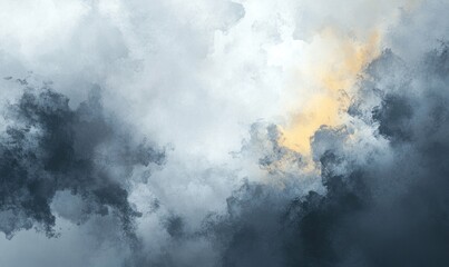 Obraz premium Abstract cloudscape with gray, white, and yellow tones.