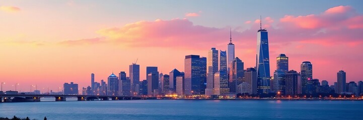 Obraz premium City skyline with iconic landmarks and skyscrapers, urban, New York, Manhattan