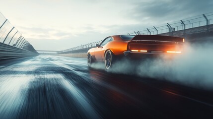 Obraz premium Drag racing car taking off from a stop at a high-tech race track. Featuring acceleration and excitement
