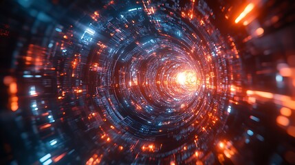 Obraz premium A quantum-powered cyber brain with dynamic light effects, surrounded by intricate holographic patterns and flowing data streams, futuristic atmosphere illuminated by soft neon glows,