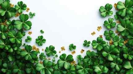 Shamrocks, gold, border, white, background, St. Patrick's Day, greeting