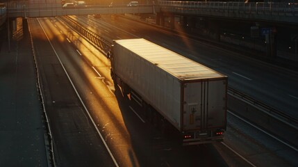 Naklejka premium A light truck was driving on the highway high-definition photograph 2-section turning trailer truck