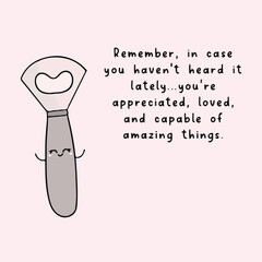 A cute digital illustration of a cute tie, accompanied by an uplifting message about resilience and support, the image features a pastel colored background and hand-drawn text.