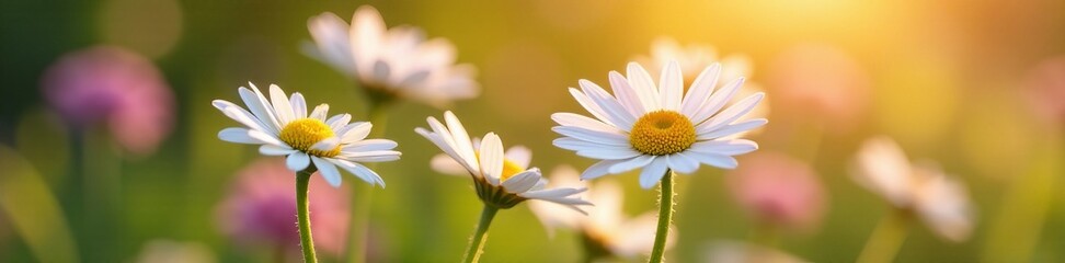 Naklejka premium Close-up of daisies in soft morning light, natural beauty, daisies, flowers, close-up