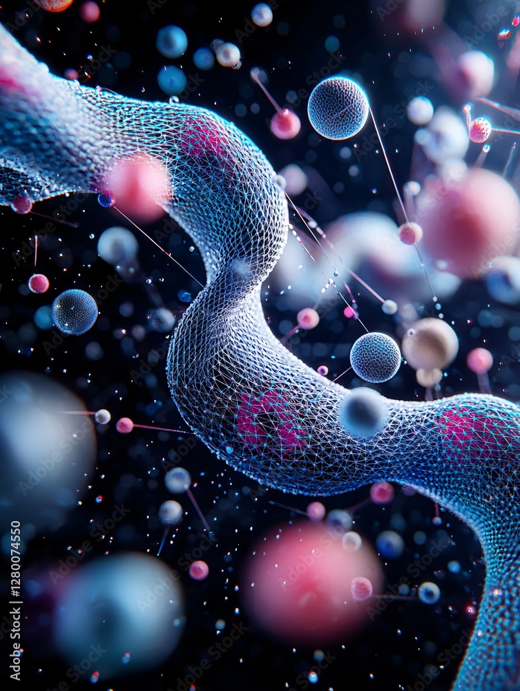 Poster metamorphic ai abstraction, dynamic shape-shifting visuals, self-evolving structures, vibrant data l