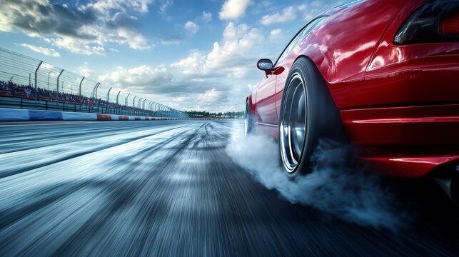 Drag racing car tearing down the track. Featuring excitement and high speed