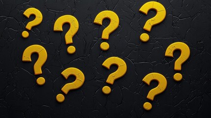 Yellow question marks on a textured black background