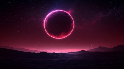 Crimson celestial sphere abstract space scenery with rocky terrain and cosmos background generates a mysterious visual experience