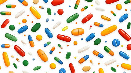 Capsule Mosaic, vibrant pattern design showcasing colorful medicine capsules arranged in a captivating, symmetrical layout, evoking a sense of health and wellness.