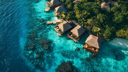 Tropical resort retreat maldives aerial view ocean paradise serenity