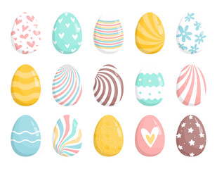 Cartoon Easter Eggs Collection. Colorful Festive Vector Illustration for Easter Celebration. Eggs Isolated on White Background. 
