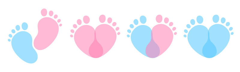Kids Barefoot Feet Imprints. Baby Footprints Pink and Blue. Baby Shower or Gender Reveal Party Logo. 