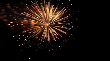 Fototapeta premium Firework explosion with golden and colorful sparks in the night sky