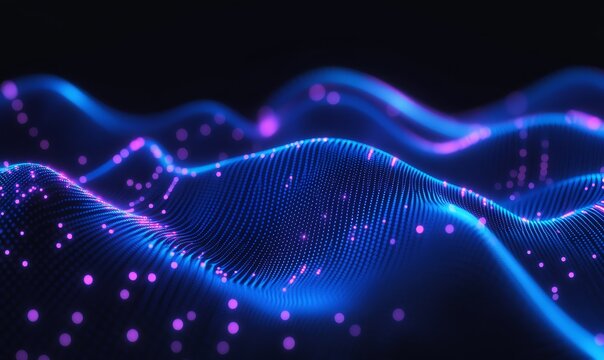 Blue digital binary code background with glowing lights and bokeh effect, creating an atmosphere of futuristic technology and data science.
