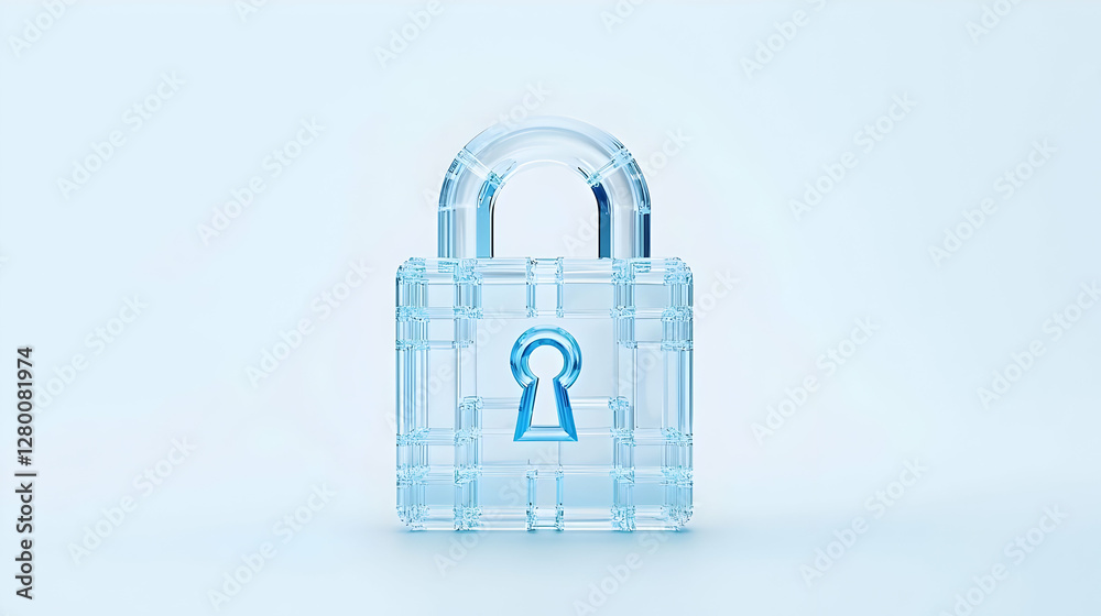 Poster abstract blue lock symbol, integrated with binary patterns, conveying themes of digital security and